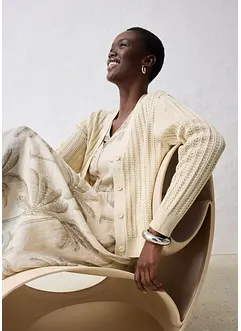 Hullstrikket cardigan med lin, bonprix