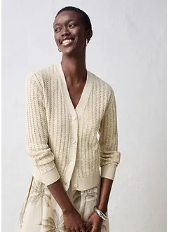 Hullstrikket cardigan med lin, bonprix