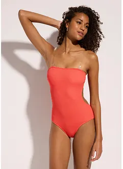 Badedrakt i strukturmateriale med transparente stropper, bonprix