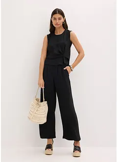 Ermeløs bluse med knute, bonprix