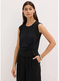 Ermeløs bluse med knute, bonprix