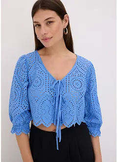 Bluse med hullbroderi og puffermer, bonprix