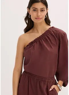 One shoulder-bluse med lin, bonprix