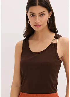 Ribbet topp med pyntespenne i hamret materiale, bonprix