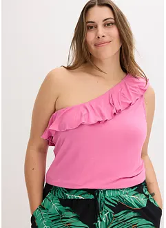 One shoulder-topp i myk viskosemiks med volang, bonprix