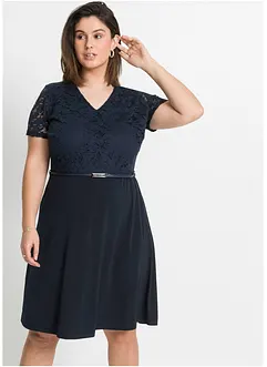 Minikjole med blonder og belte, bonprix