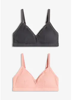 Vattert bralette uten bøyle med økologisk bomull (2-pack), bonprix