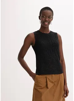 Strikket singlet med hullmønster og lurex, bonprix