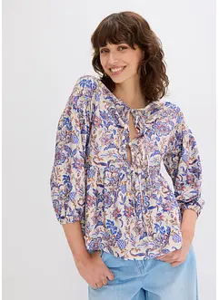 Trikotbluse med snøring, bonprix