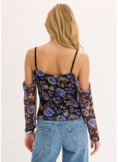 Cold-shoulder-topp i lett mesh, bonprix