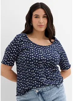 Ribbetopp med blomstermønster, kortermet, bonprix