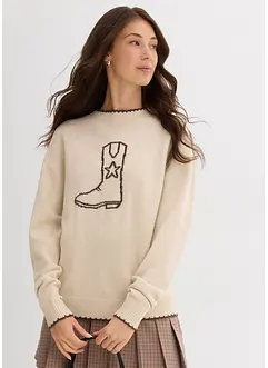 Finstrikket genser med lave skuldersømmer, bonprix