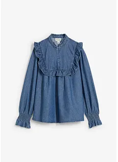 Denimbluse med rysjer, bonprix