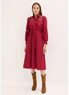 Midikjole i bomull med blondeinnfelling, bonprix