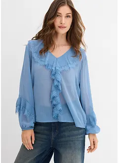 Chiffonbluse med volanger, bonprix