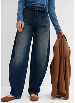 Barrel-jeans, Mid Waist med belte, bonprix