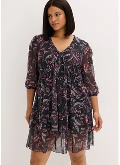 Mesh-jerseykjole med volanger, bonprix