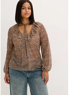 Mesh-topp med volang og sløyfe, bonprix
