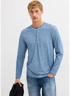 Henley T-skjorte, langermet i vasket stil av 100% økologisk bomull, bonprix