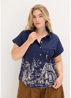 Oversized, kortermet poplinbluse av bomull, bonprix