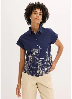 Oversized, kortermet poplinbluse av bomull, bonprix