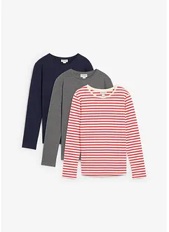 Langermet topp i ren økologisk bomull (3-pack), bonprix