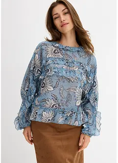 Chiffonbluse med rysjer, bonprix