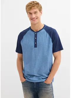 Henley T-skjorte med korte ermer, i vasket stil av 100% økologisk bomull, bonprix