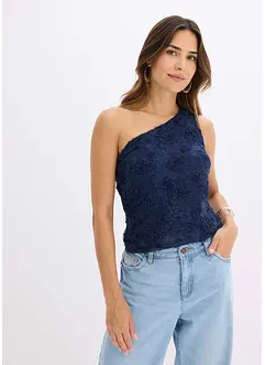 One shoulder-topp med broderi, bonprix