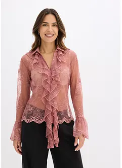 Transparent bluse med blonder, bonprix