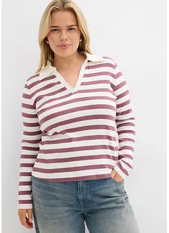 Langermet topp i ribbemateriale med krage, bonprix