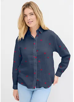Musselin-bluse med hjertemønster, bonprix