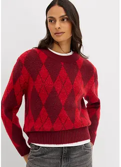 Finstrikket genser med rutemønster, bonprix