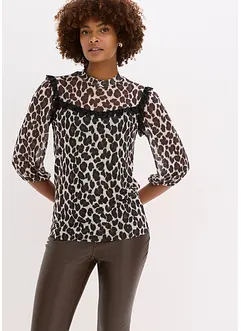 Topp av myk mesh med blonde, bonprix