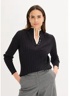 Ribbet, finstrikket genser med viskose i 2-i-1-stil, bonprix