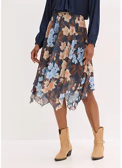 Midiskjørt i chiffon med asymmetrisk fald, bonprix