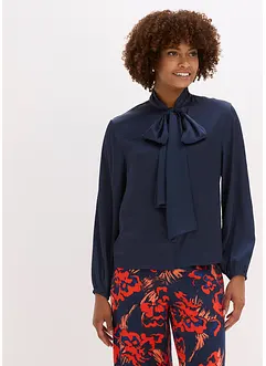 Bluse med sløyfe av lett sateng, bonprix