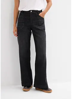 Wide Leg-jeans Mid Waist med påsatte lommer, bonprix