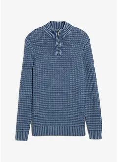 Half zip, grovstrikket genser med bomull i vasket stil, bonprix