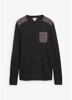 Grovstrikket genser med klaffelomme, bonprix