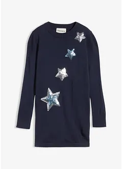 Lang, finstrikket genser med paljetter, bonprix