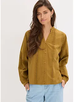 Bluse i bomull med blondedetaljer, bonprix