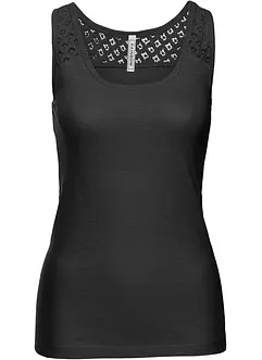 Singlet i bomull med blonder, bonprix