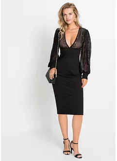 Figurnær midikjole med blonde, bonprix