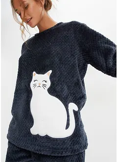 Loungewear kosedress av fleece med strukturmønster og applikasjon, bonprix