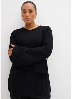 Finstrikket genser i viskosemiks og plissé-look, bonprix