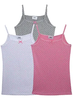 Singlet med myk bomull og satengsløyfe (3-pack), bonprix