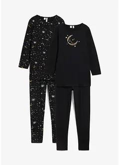 Lang topp og leggings med myk, økologisk bomull og glittertrykk (4-delt sett), bonprix