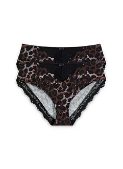 Truse med høy midje og nydelige blonder (2-pack), bonprix