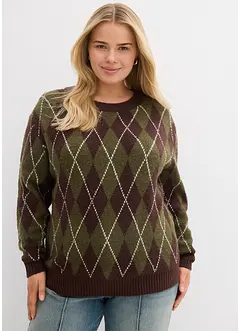 Finstrikket genser med rutemønster, bonprix